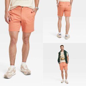 Size 42 - Mens Every Wear 7in Slim Fit Flat Front Chino Shorts - Coral